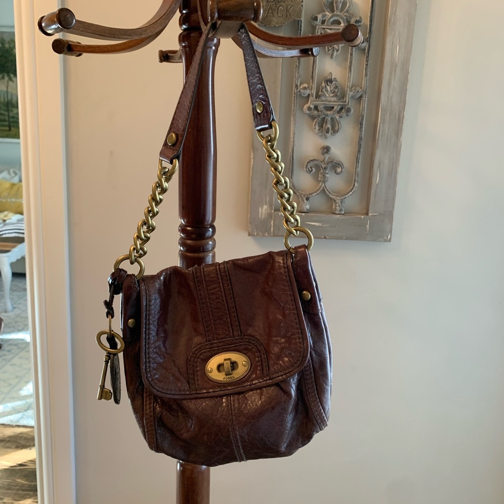 Fossil Long Live Vintage Leather and Brass Chain Purse